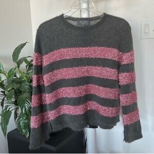WYSE London Knit Wool Mohair Blend Sweater Sz M/L Striped Gray Pink Sparkly